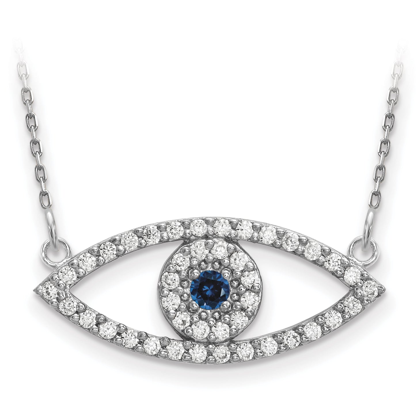 14k White Gold Medium Diamond and Sapphire Evil Eye Necklace