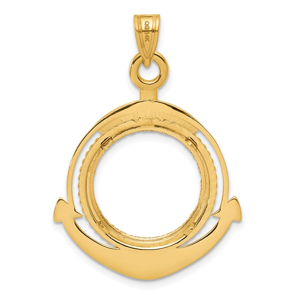 14k Diamond Cut Ships Anchor with 16.5mm Prong Coin Bezel Pendant