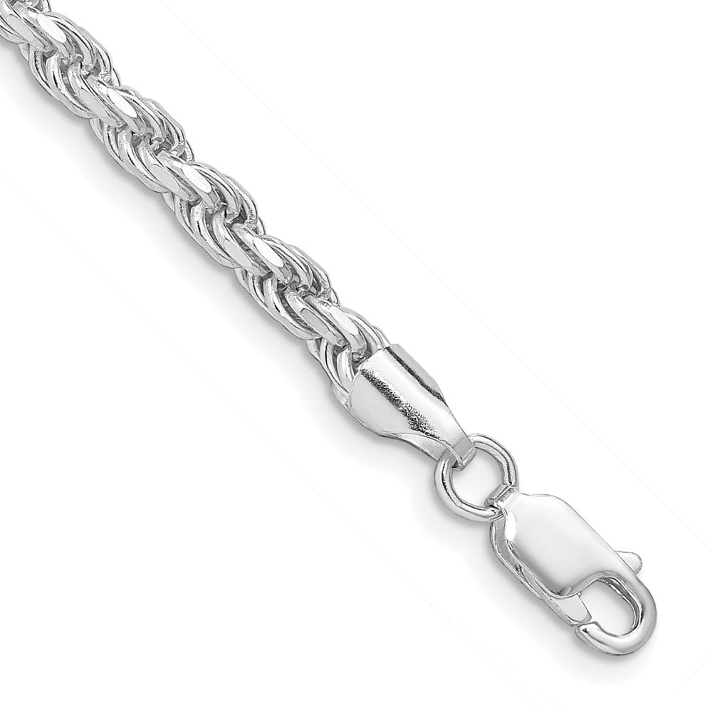 Sterling Silver Rhodium-plated 3.75mm Diamond-cut Rope Chain 8 inches