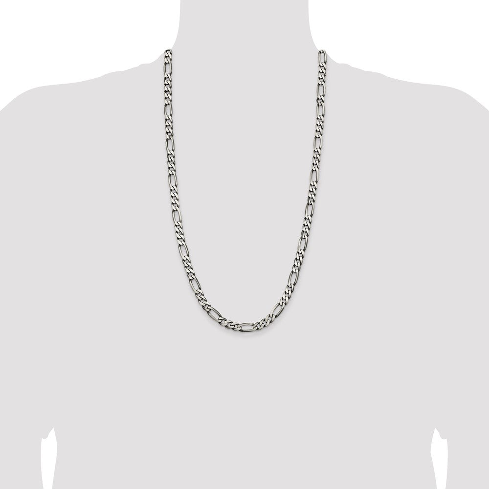 Sterling Silver Antiqued 6.5mm Figaro Chain 28 Inches