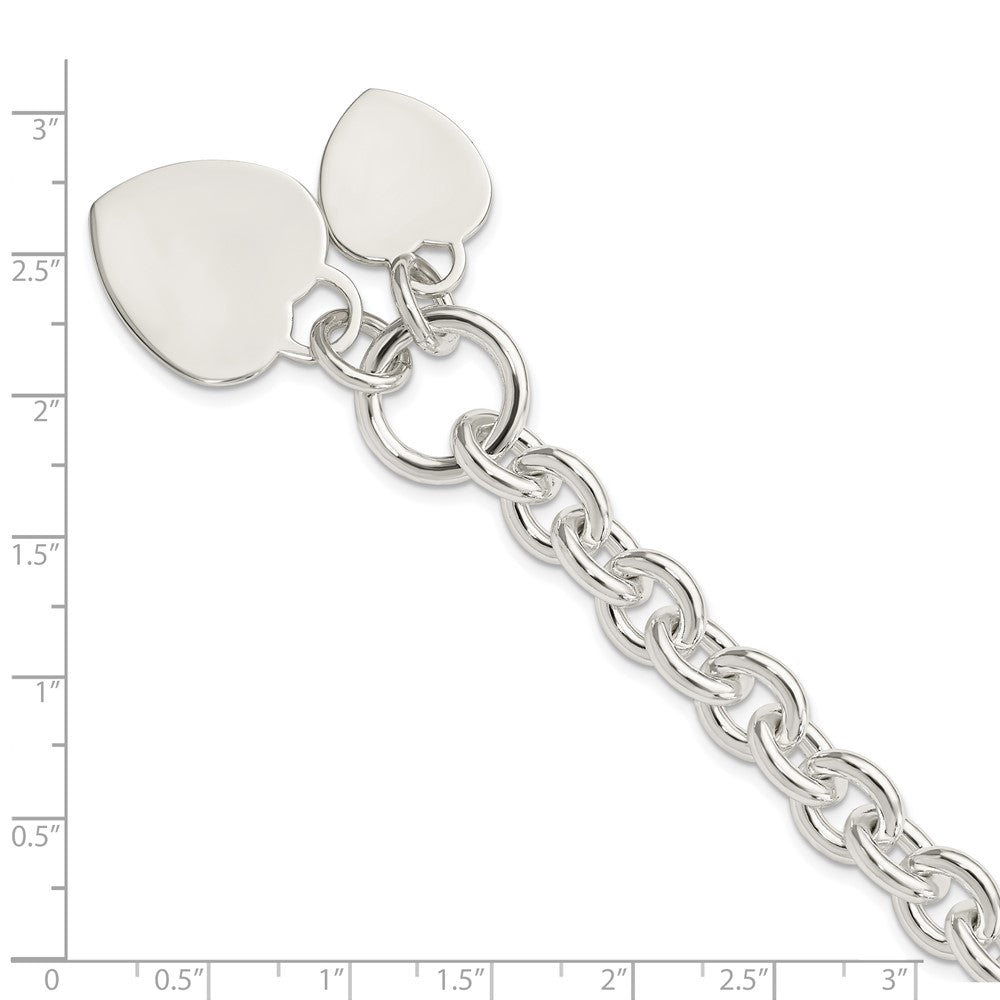 Sterling Silver Engraveable Heart Disc on Fancy Link Toggle Bracelet 7.75 inches