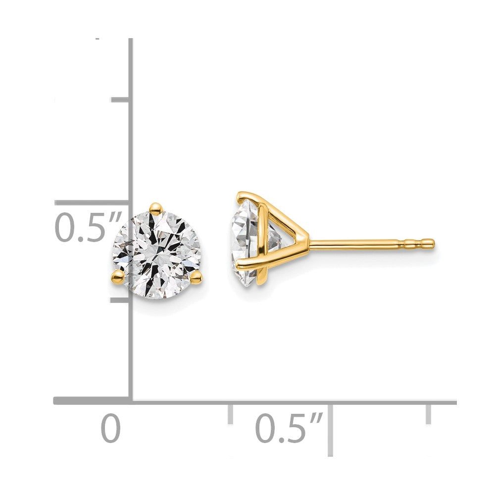 14k Yellow Gold 1 3/8 ctw Lab Grown Diamond VS+ F+ Round 3 Prong Heavy Wt. Stud Earrings