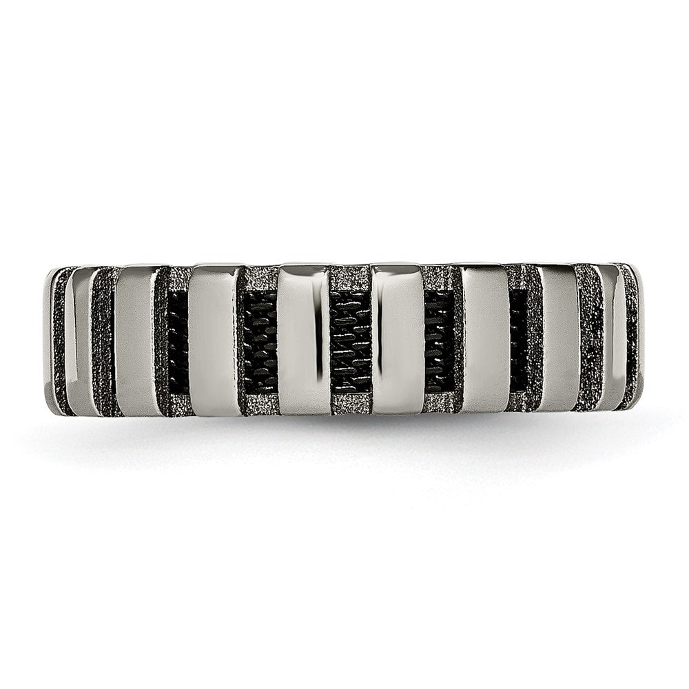 Titanium Polished w/Black IP-plated Wire 6mm Band Size - 13