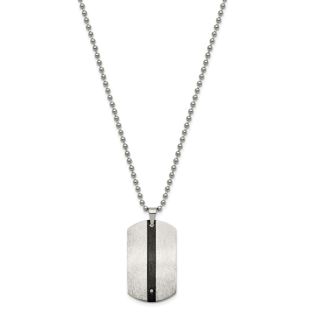 Stainless Steel Polished Black IP-plated w/CZ Eagle Dog Tag 22in Necklace
