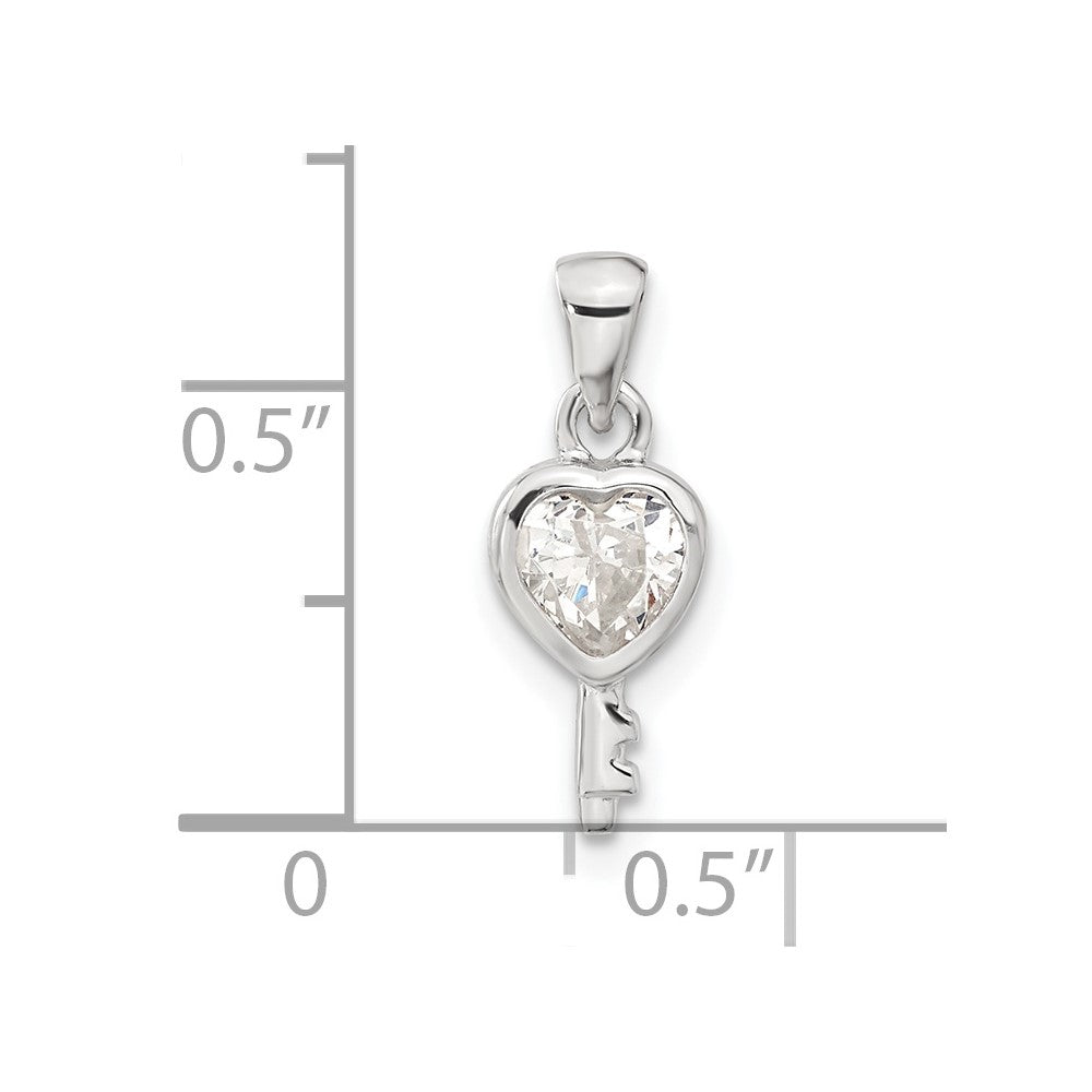 Sterling Silver Heart Shaped Key CZ Pendant