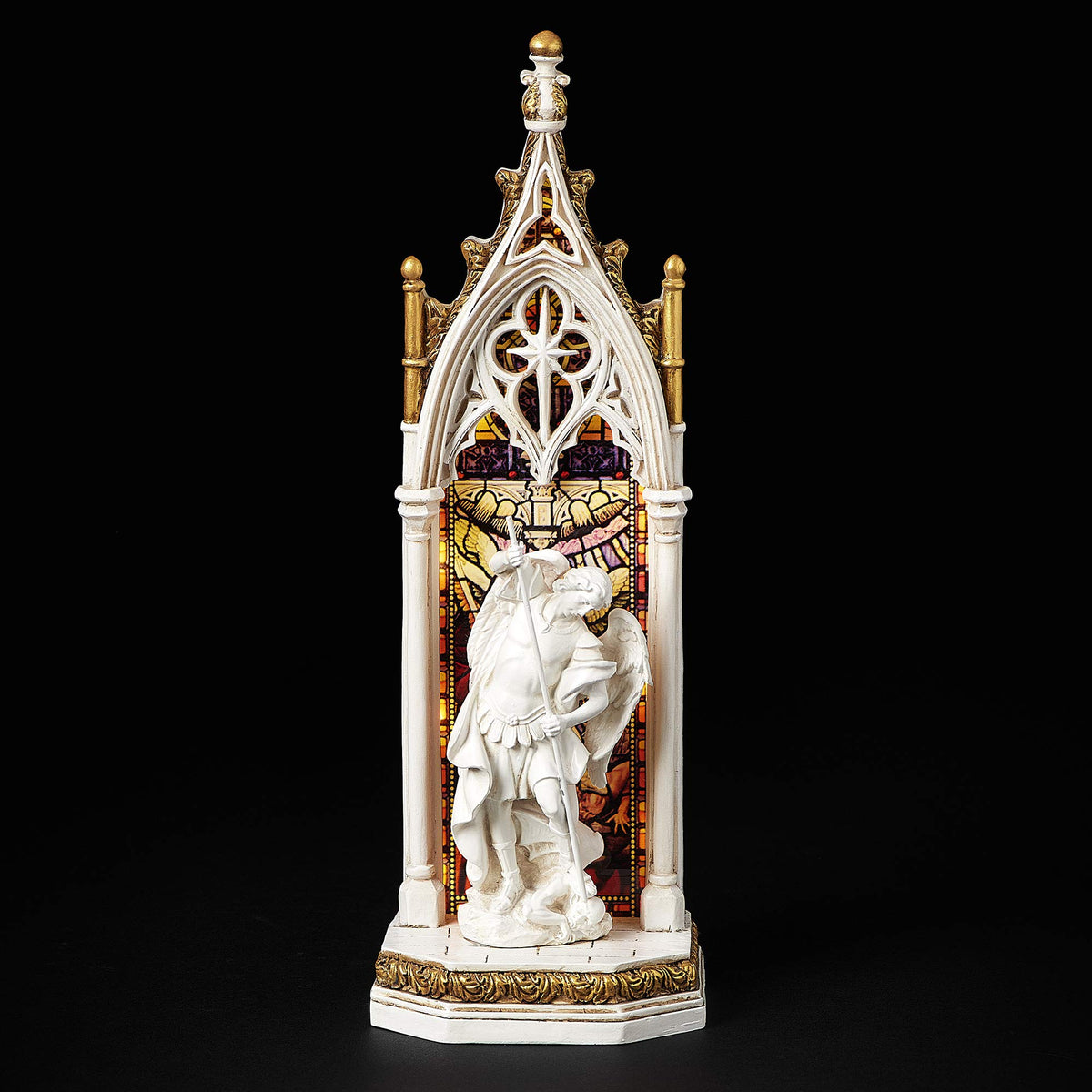 Joseph's Studio by Roman - St. Michael Holy Family Window LED Figure, Renaissance Collection, 11.75" H, Resin and Stone, Religious Gift, Decoration, Battery Operated