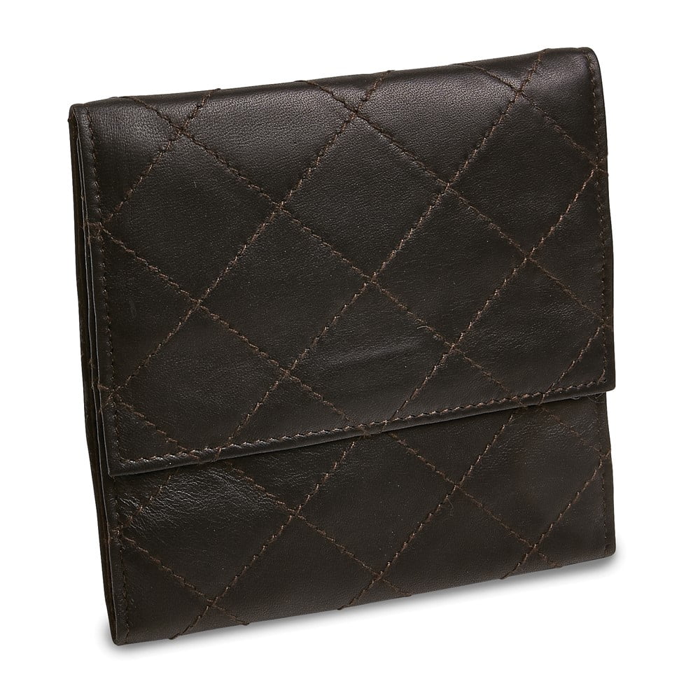 Black Leather Satin Lined Magnetic Closure Quilted Jewelry Folder GM17722