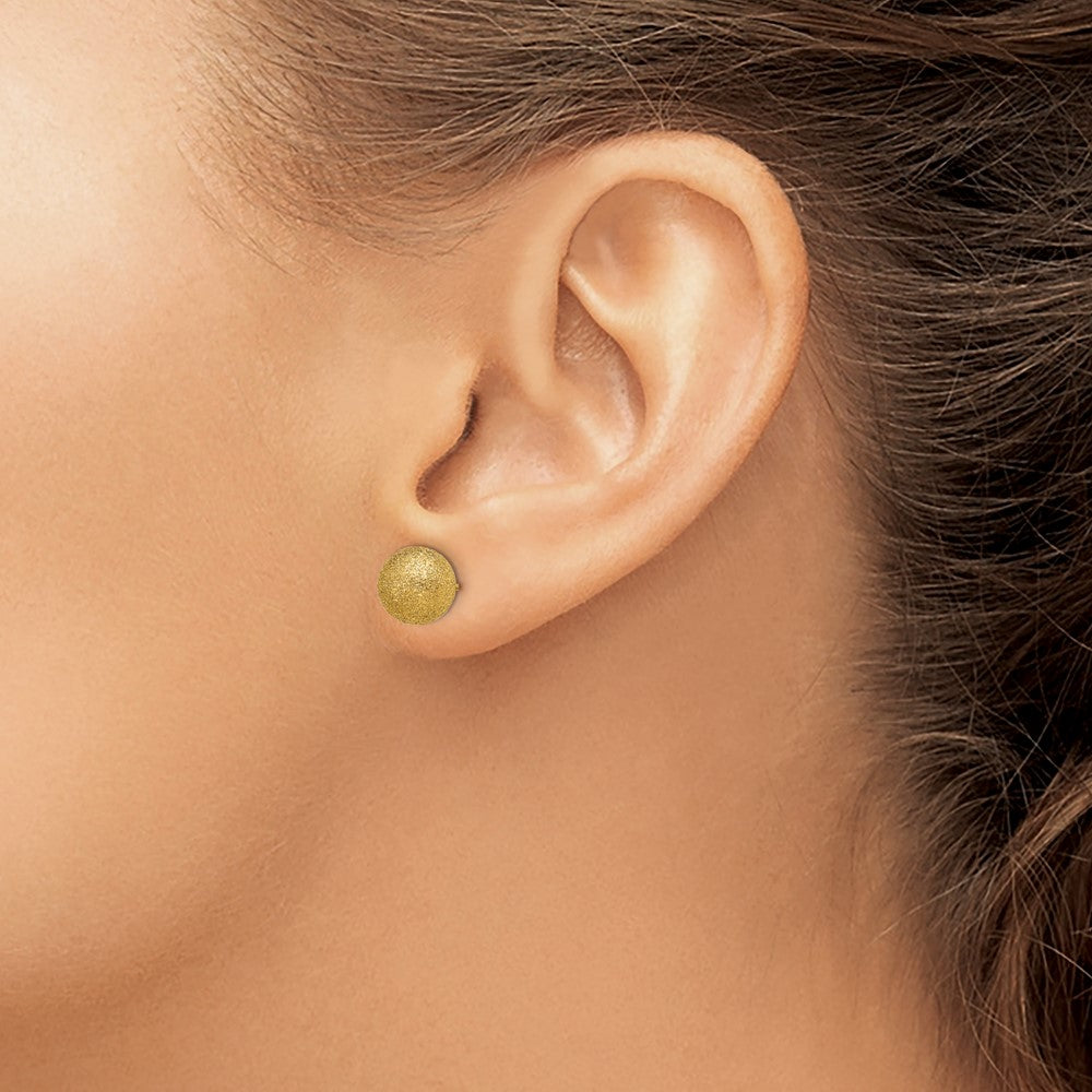 Stainless Steel Polished Laser cut Yellow IP-plated 8mm Ball Post Earrings