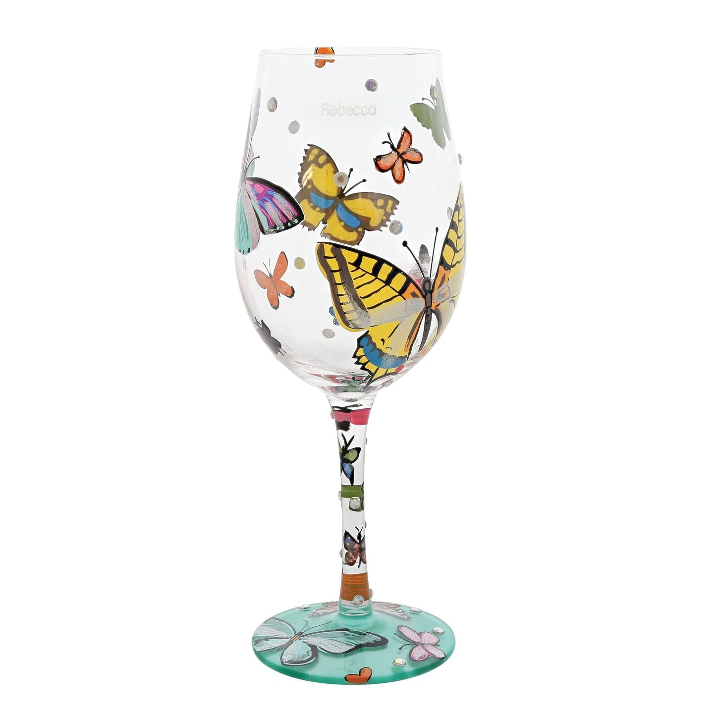 Enesco Designs by Lolita 15 oz Butterflies Hand Painted Wine Glass 8.8in