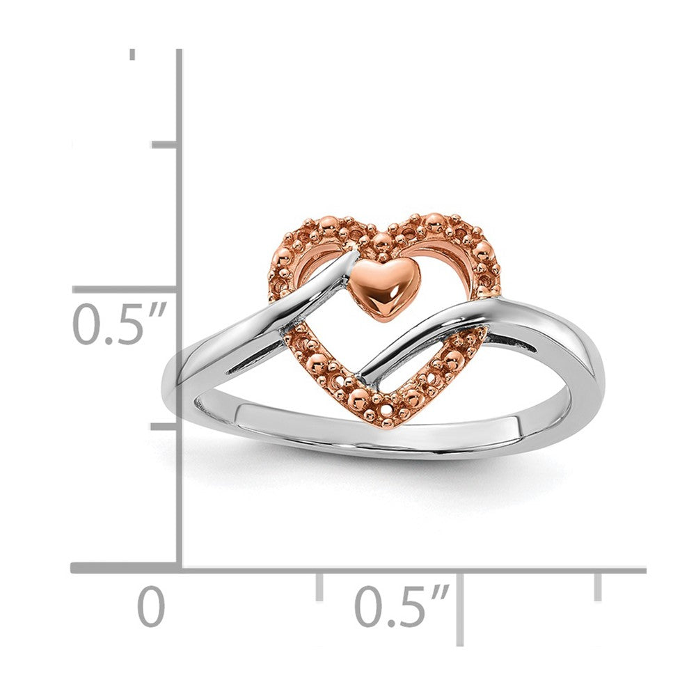 Sterling Silver and Rose Plated Diamond Heart Ring