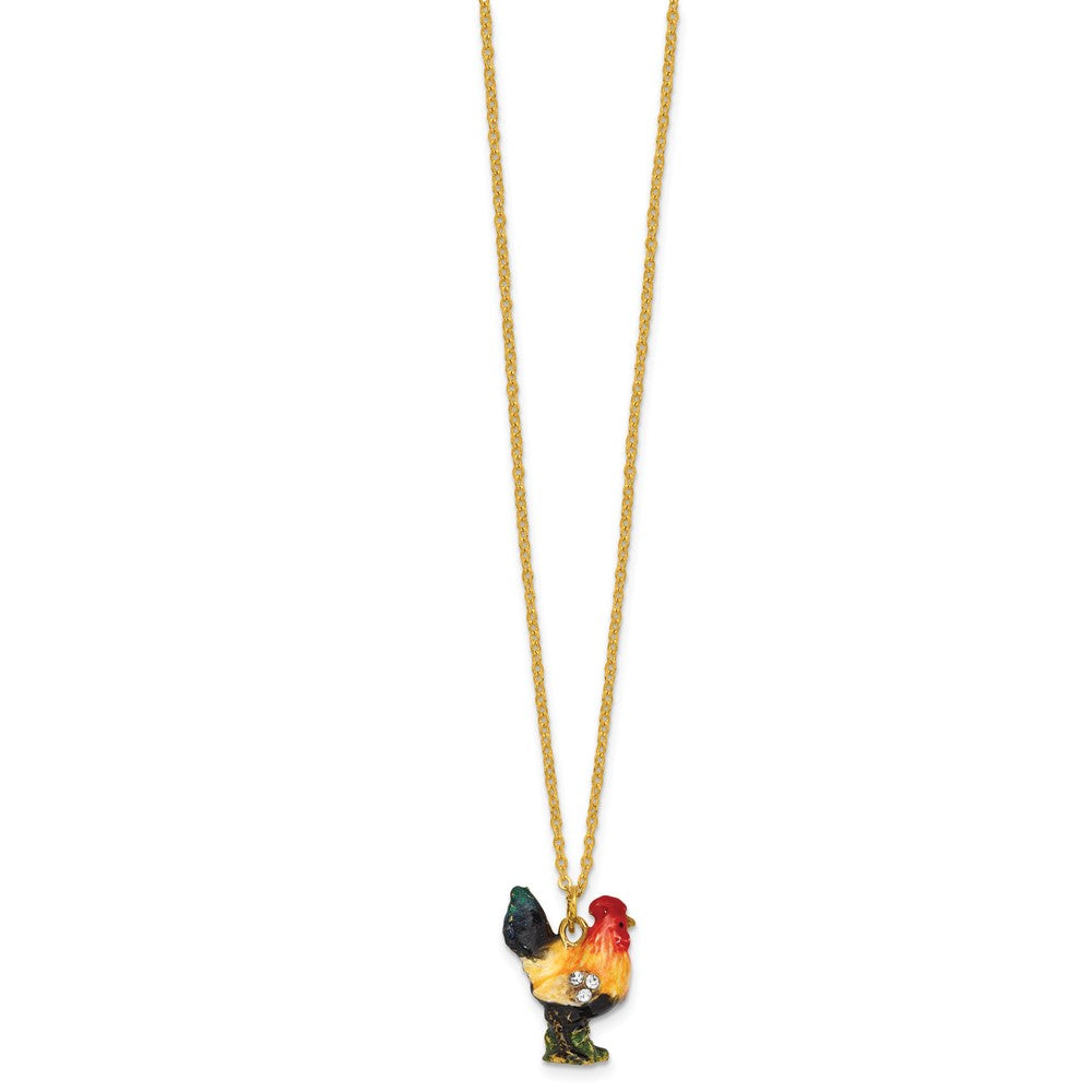 Luxury Giftware by Jere Bejeweled RUSTY Rooster Trinket Box with Matching 18 inch Necklace