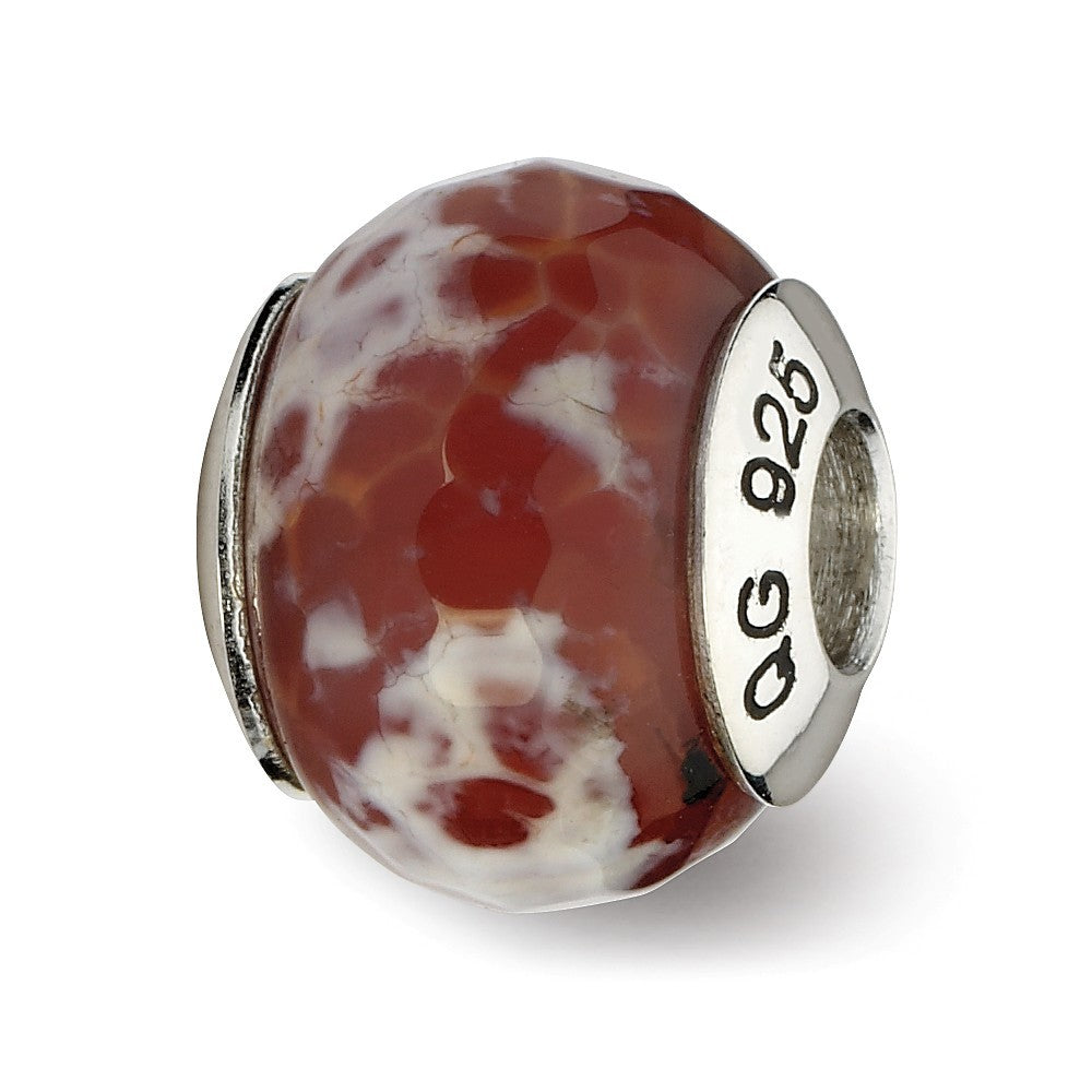 Sterling Silver Reflections Red Cracked Agate with Shell Stone Bead