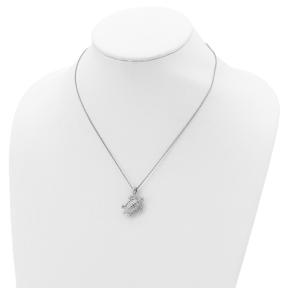 Sterling Silver Rhodium-plated Polished Turtle Ash Holder 18 inch Necklace 18 Inches