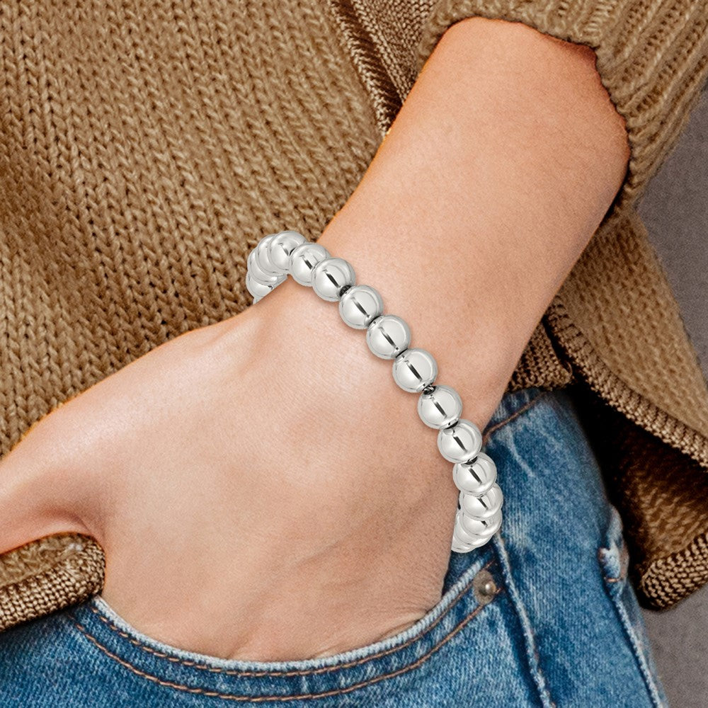 Sterling Silver Rhodium-plated 8mm Beaded 7.5in Bracelet 7.5 inches