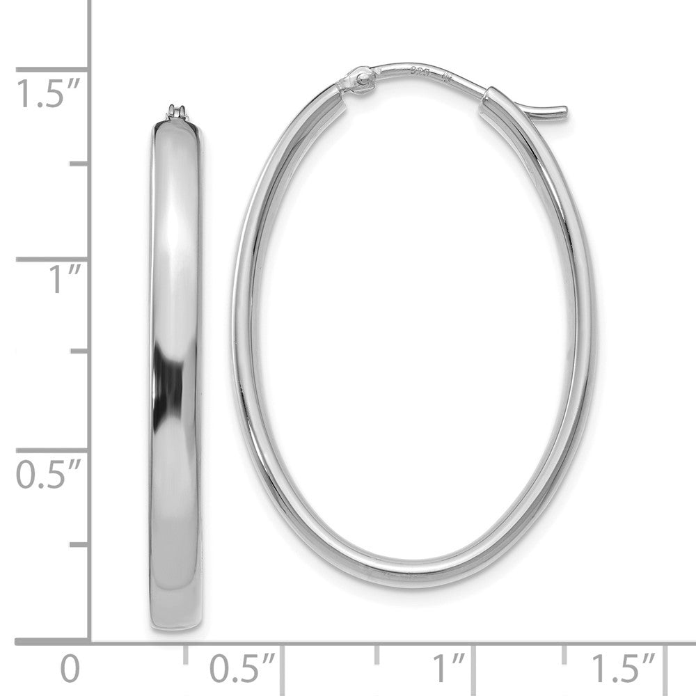 Sterling Silver RH-plated Polished Oval Hoop Earrings