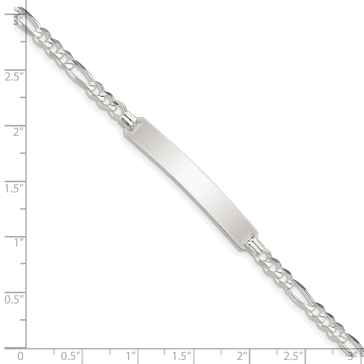 925 Sterling Silver Solid Polished ID Figaro Link Bracelet 8 Inch Lobster Claw 3mm Wide Identification Bracelet for Wome