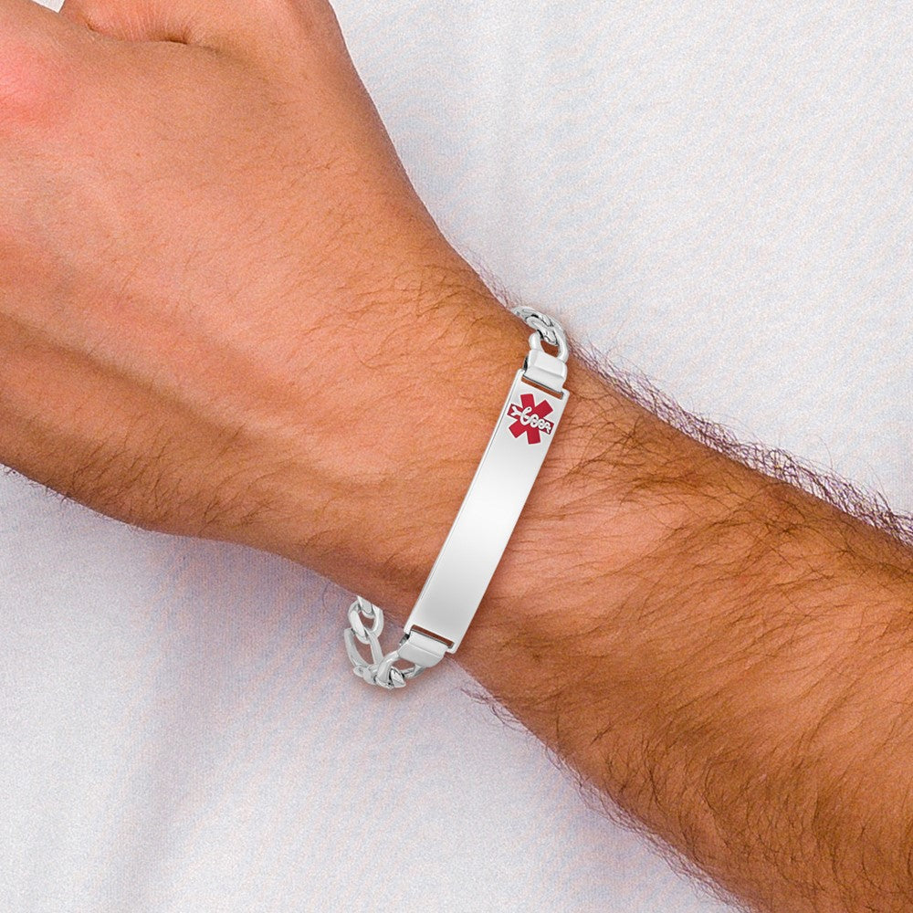 Sterling Silver Rhodium-plated Medical ID Figaro Link Bracelet 8 inches