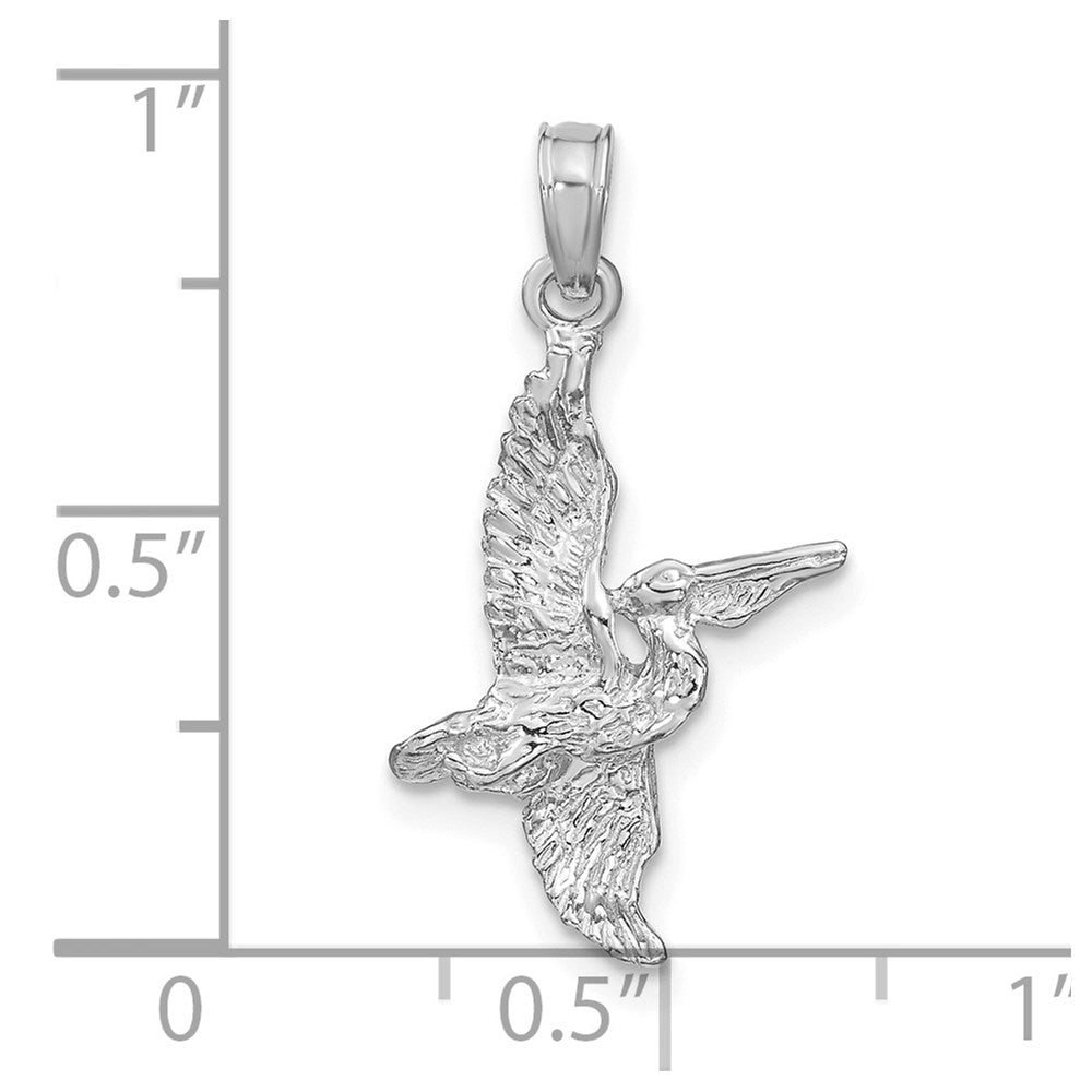 14K White Gold 3-D Pelican Flying Charm