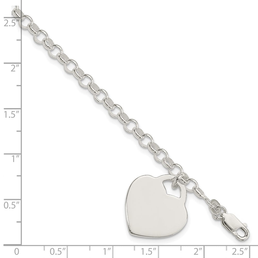 Sterling Silver Polished Engraveable Heart Bracelet 7.25 inches