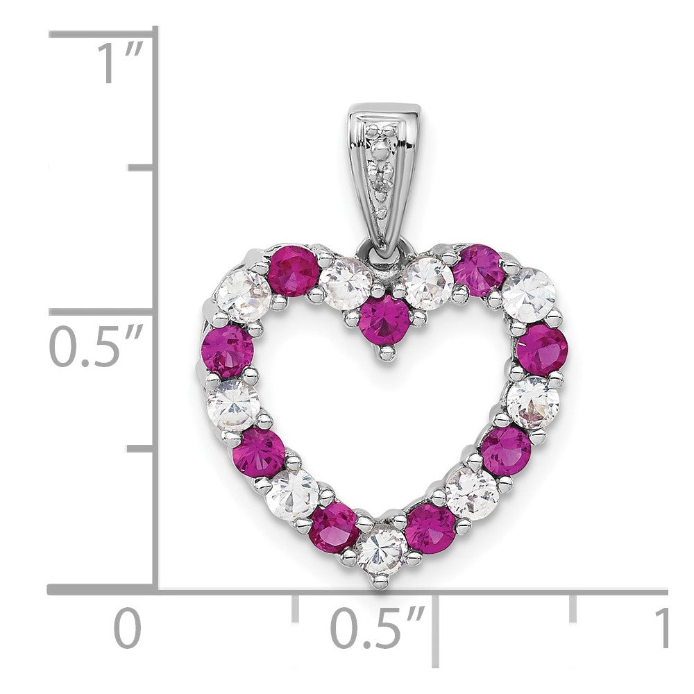 Sterling Silver Created Ruby and Created White Sapphire Heart Pendant