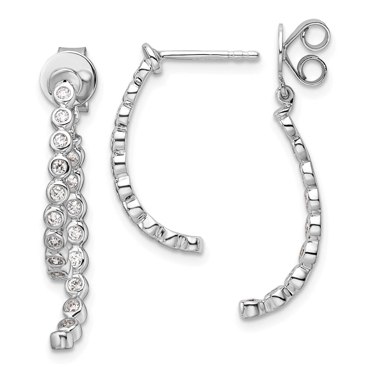 14K White Gold 3/8 CT Diamond Bezel Front & Back Dangle Earrings
