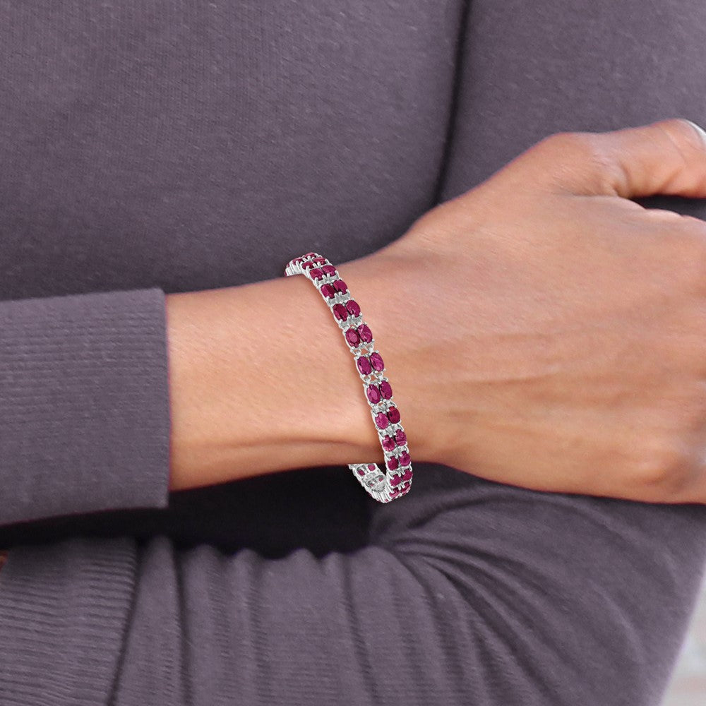 Sterling Silver Rhodium-plated Ruby Bracelet 7 inches