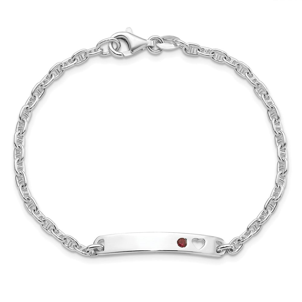Sterling Silver Polished ID with Red CZ Heart Bracelet 7.5 inches