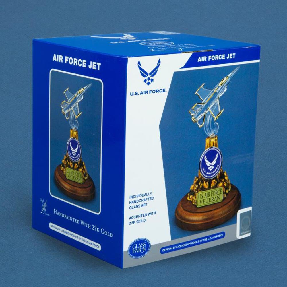 Glass Baron US AIR FORCE VETERAN with F-16 Jet Glass Figurine