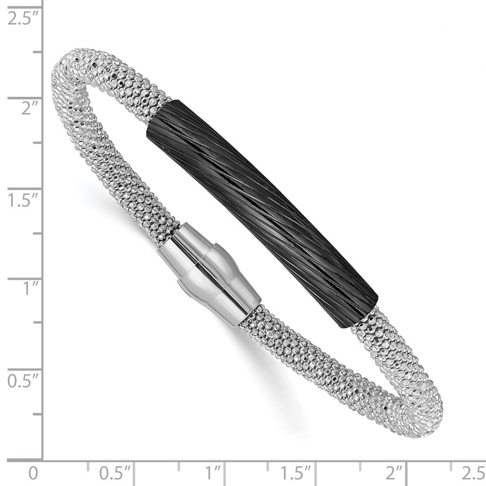 Sterling Silver Ruthenium-plated Bar Mesh Bracelet