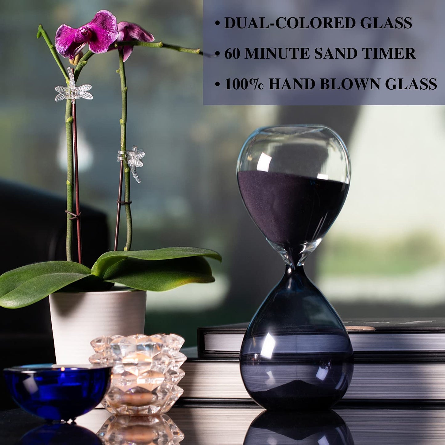 60 Min. Blue & Clear Glass Sand Timer w/ Blue Sand