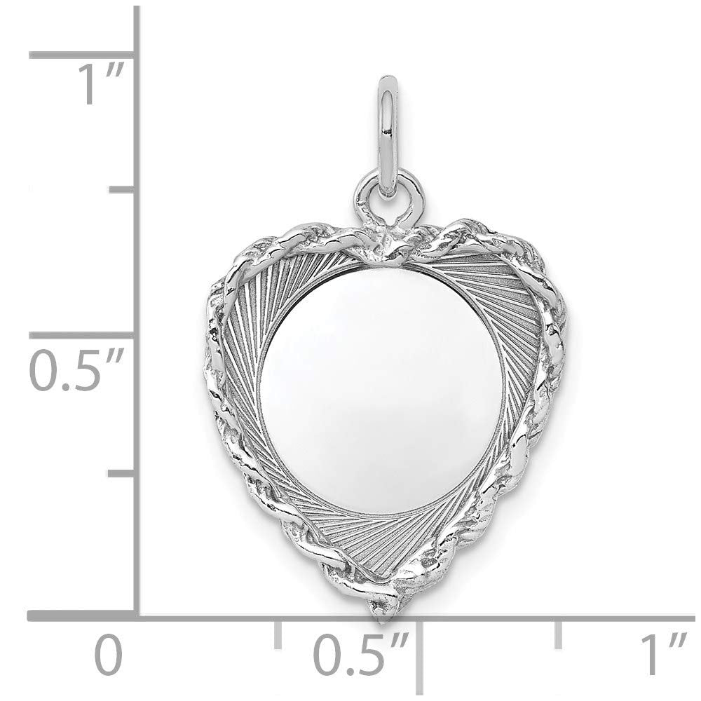 SS Rh-plt Engraveable Heart Polished Front/Satin Back Disc Charm