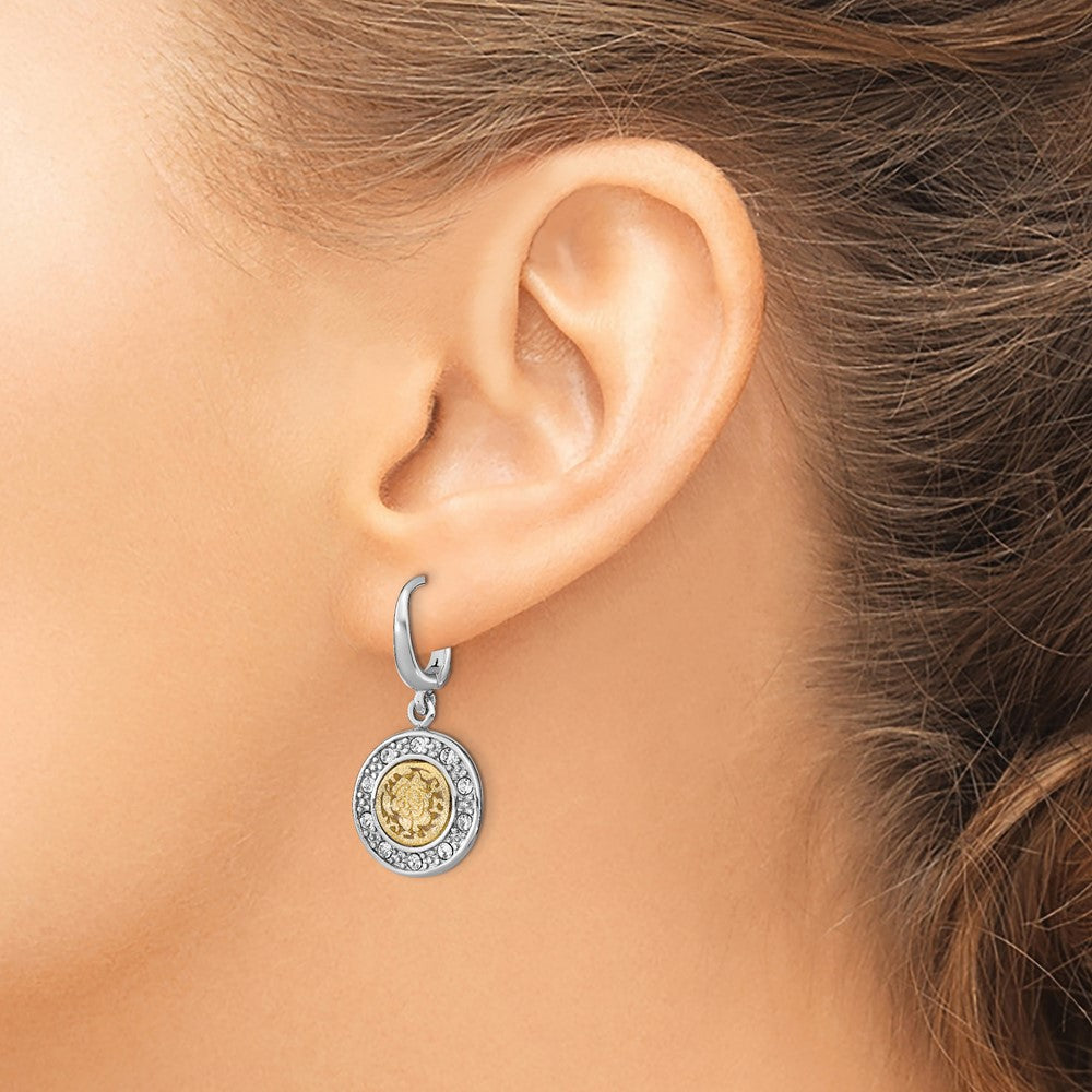 Sterling Silver Rhod-plated Gold-tone Crystal Earrings