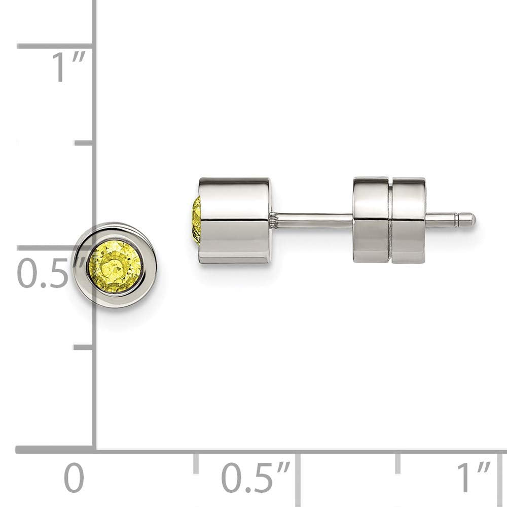 Stainless Steel Polished Yellow CZ Nov Birthstone Post Earrings