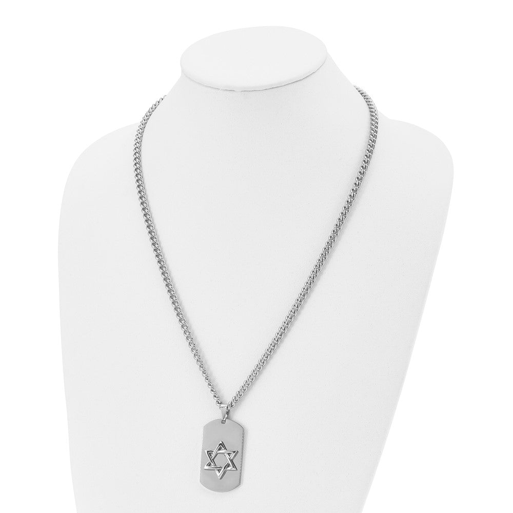 Stainless Steel Polished Star of David Dog Tag 24in Necklace