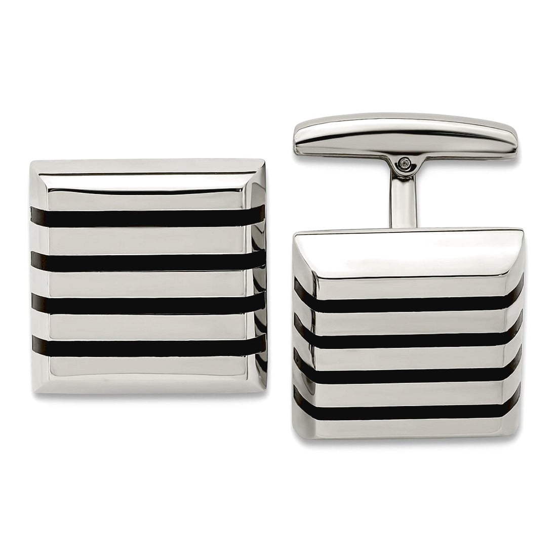 Stainless Steel Polished Black Rubber Square Cuff Links 17.5mm Wide-Cuff Link for Men