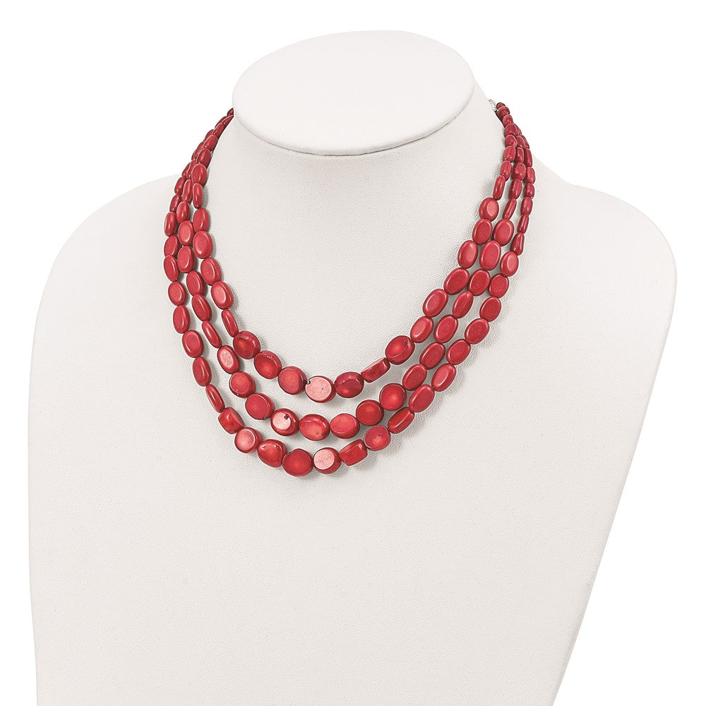 Sterling Silver Triple Strand Red Coral 16 inch Necklace with 2 inch extension 16 Inches