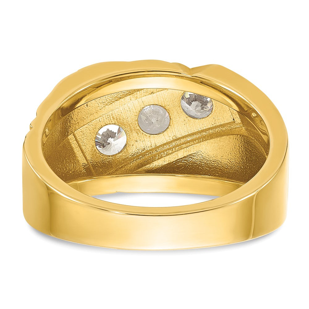 IBGoodman 14k with White Rhodium 1 carat Lab Grown Diamond VS/SI+ G+ Complete Polished and Grooved Three Stone Men's Ring