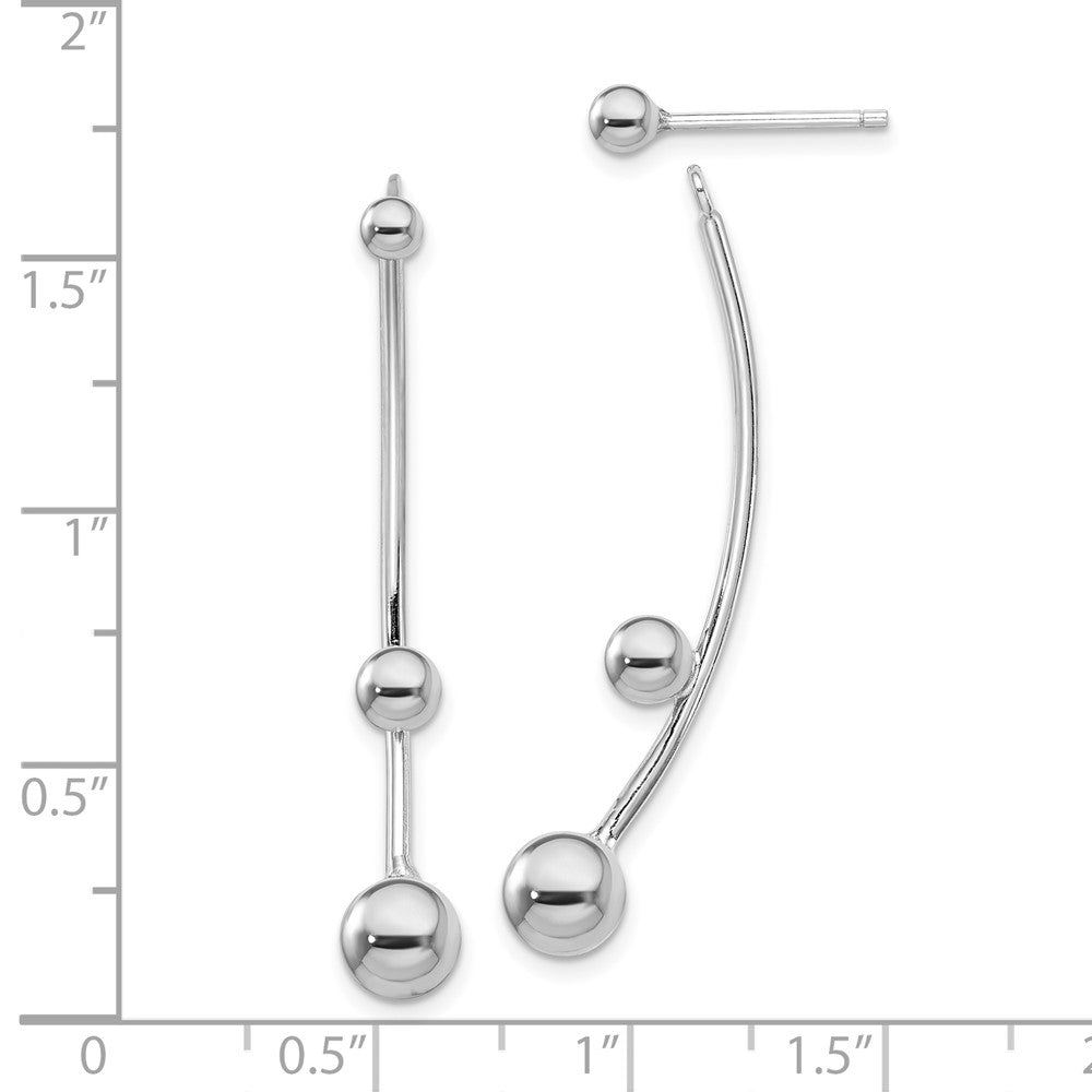 Sterling Silver RH-plated Ball and Bar Jackets w/3mm Ball Earrings