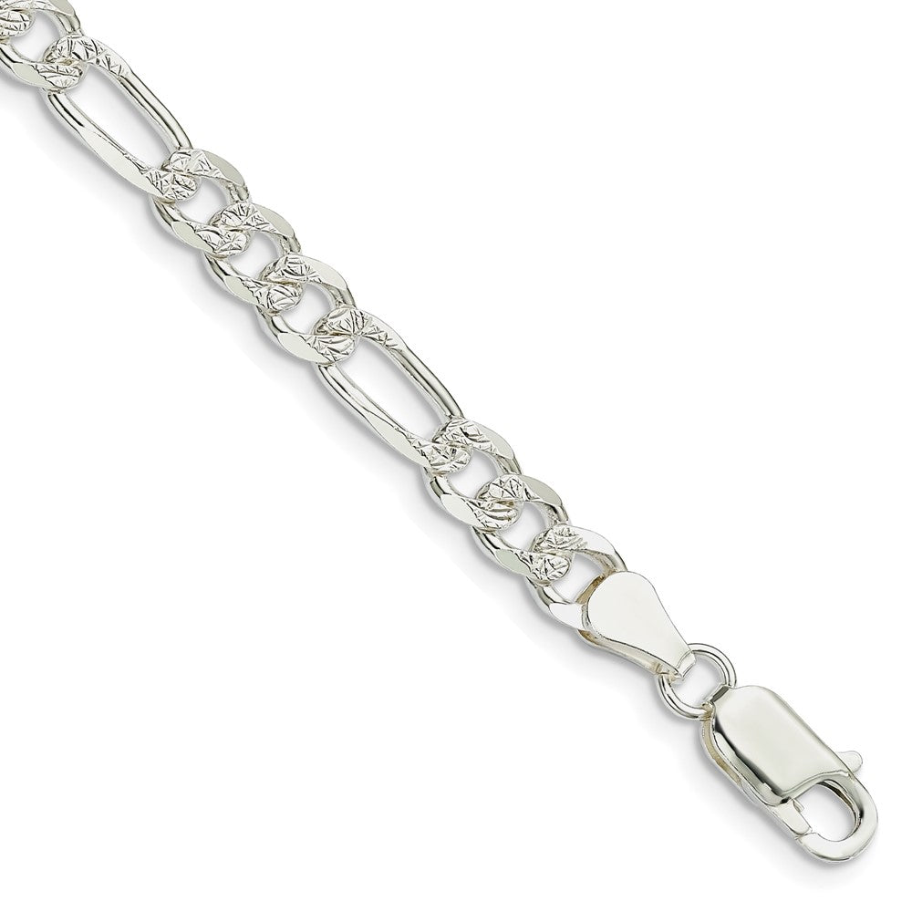Sterling Silver 5.5mm Pav‚ Flat Figaro Chain 7 inches