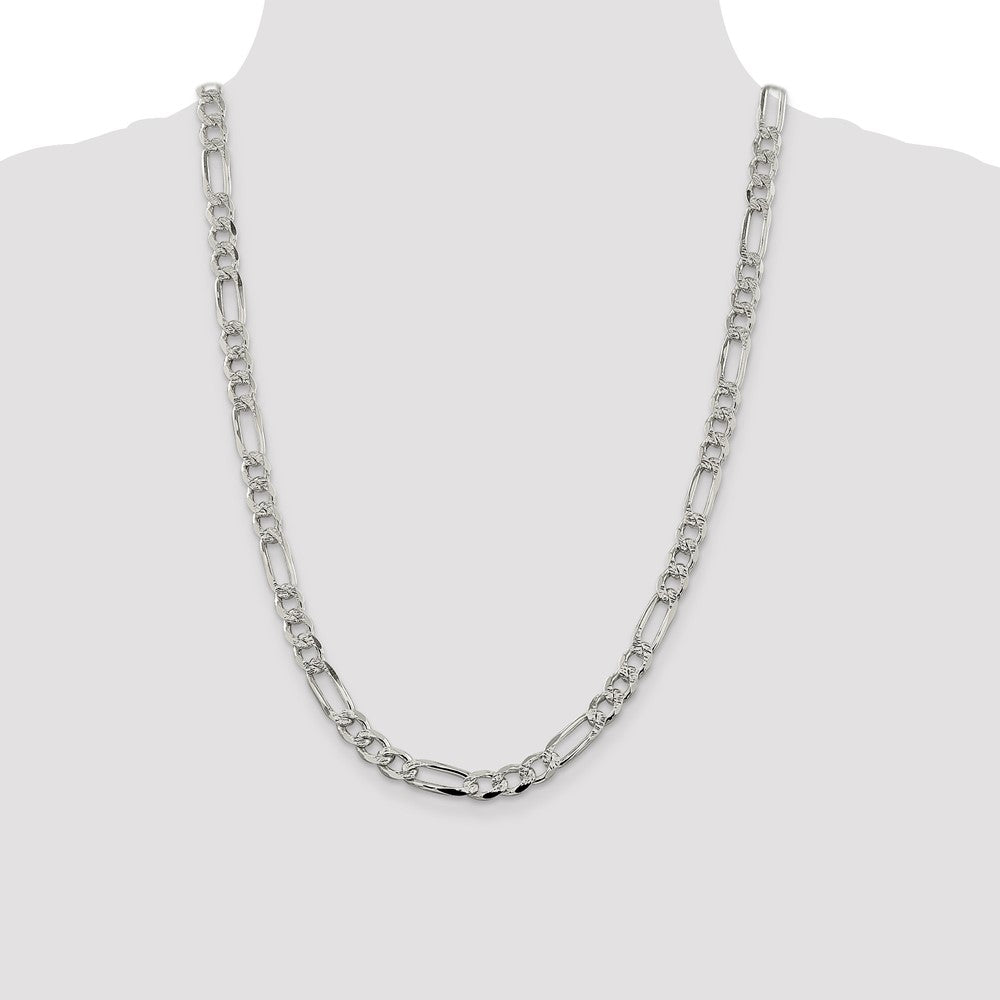 Sterling Silver 7.25mm Pav‚ Flat Figaro Chain 24 Inches