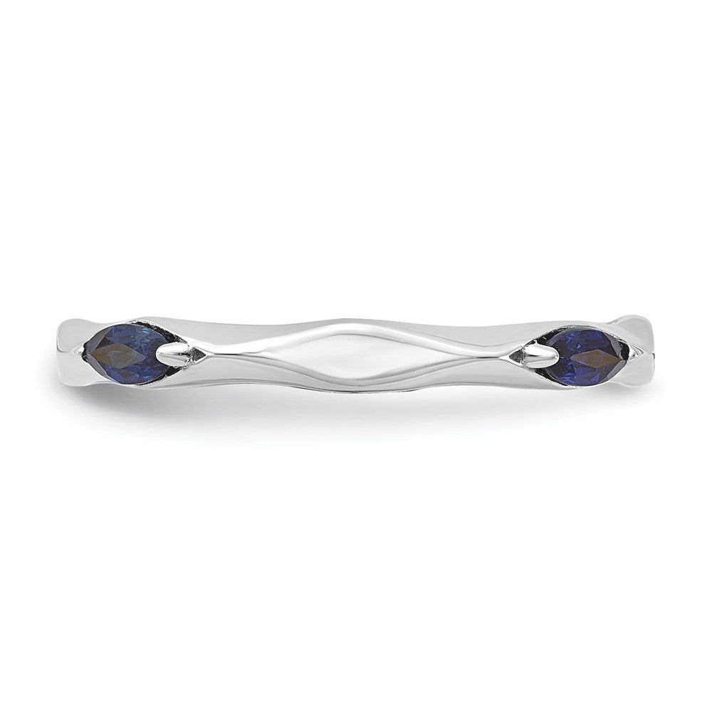 Sterling Silver Stackable Expressions Rhod-plated Created Sapphire Ring Size -6