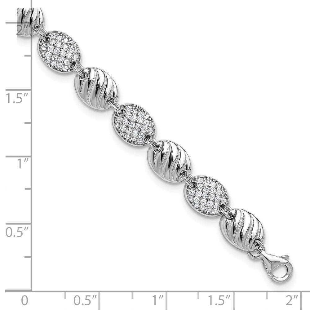 Cheryl M Sterling Silver Rhodium-plated Polished and Grooved CZ Ovals with 1 Inch Extension Bracelet 8 inches
