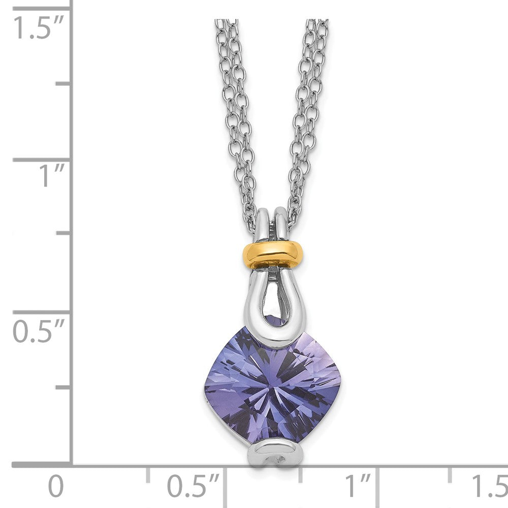 Sterling Silver Created Blue Garnet with Gold Tone Accent Necklace