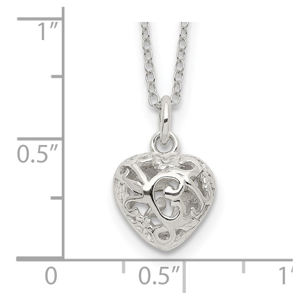 Sterling Silver Polished Puffed Filigree Heart 18 inch Necklace 18 Inches