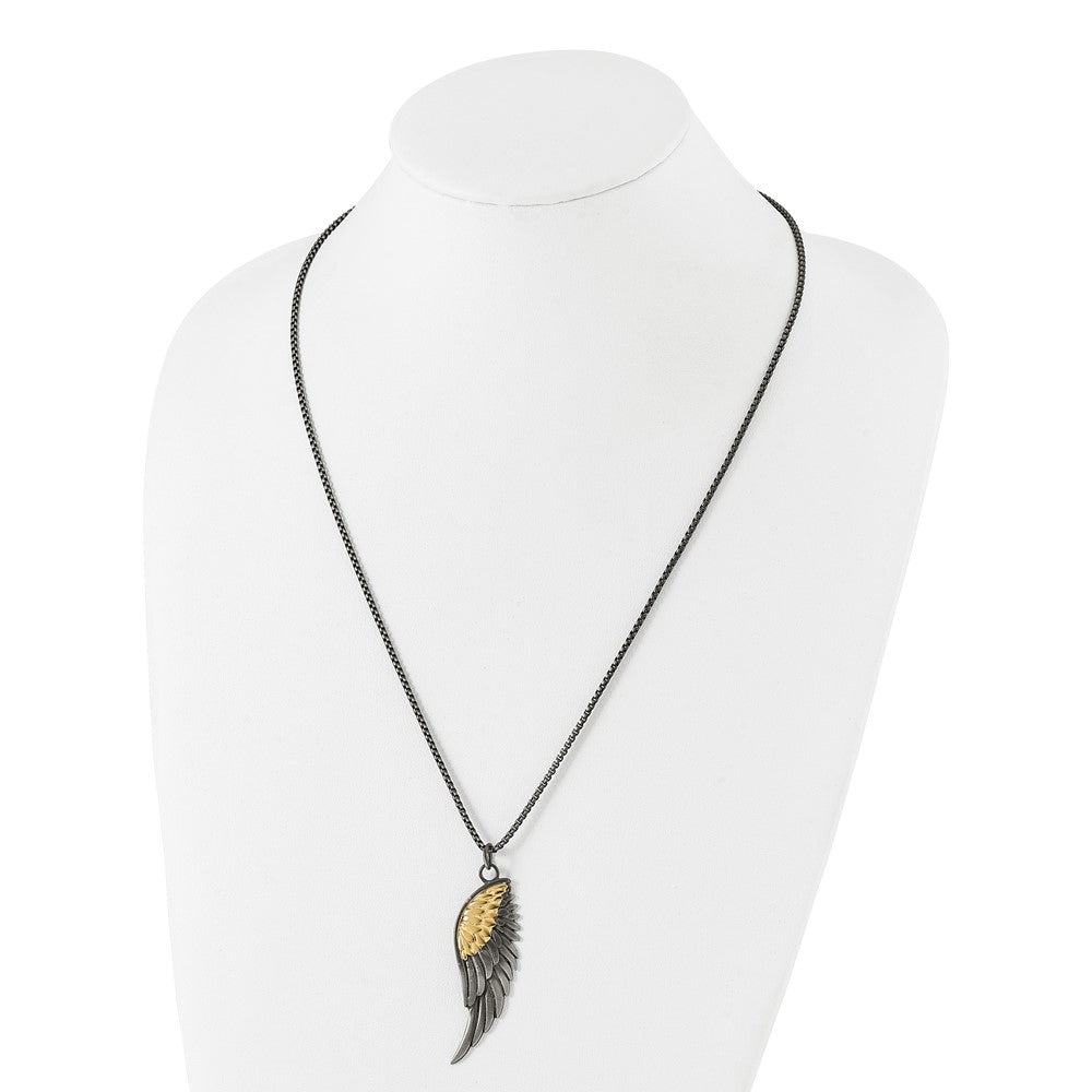 Stainless Steel Brushed Yellow IP-plated Wing 24in Necklace