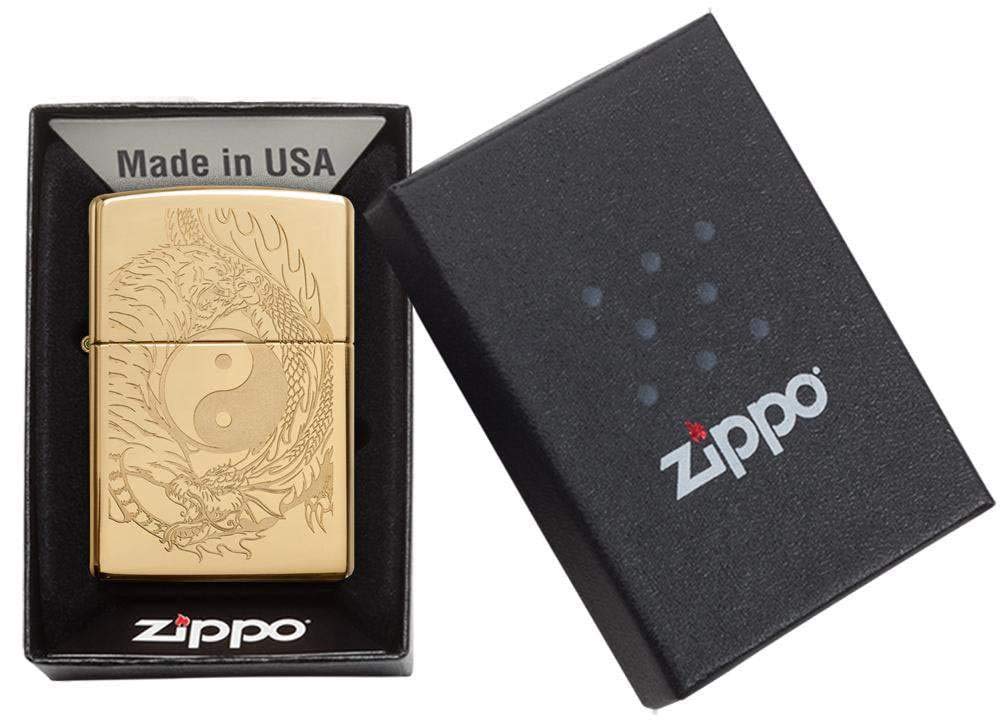 Zippo Tiger and Dragon Design High Polish Brass Pocket Lighter