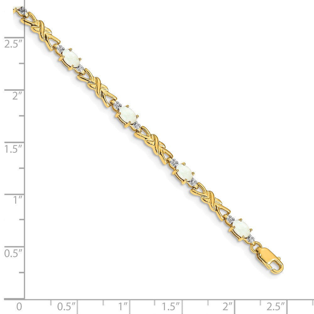 14k Complete Diamond and Oval Opal X-design 7.25 inch Bracelet