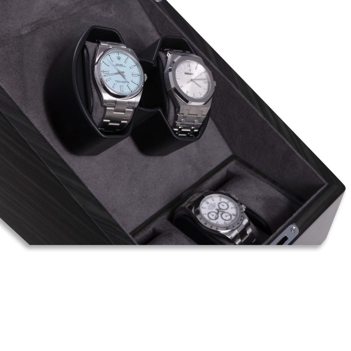 Bey Berk Submariner Polished Ash Wood Two Watch Winder and Three Watch Storage