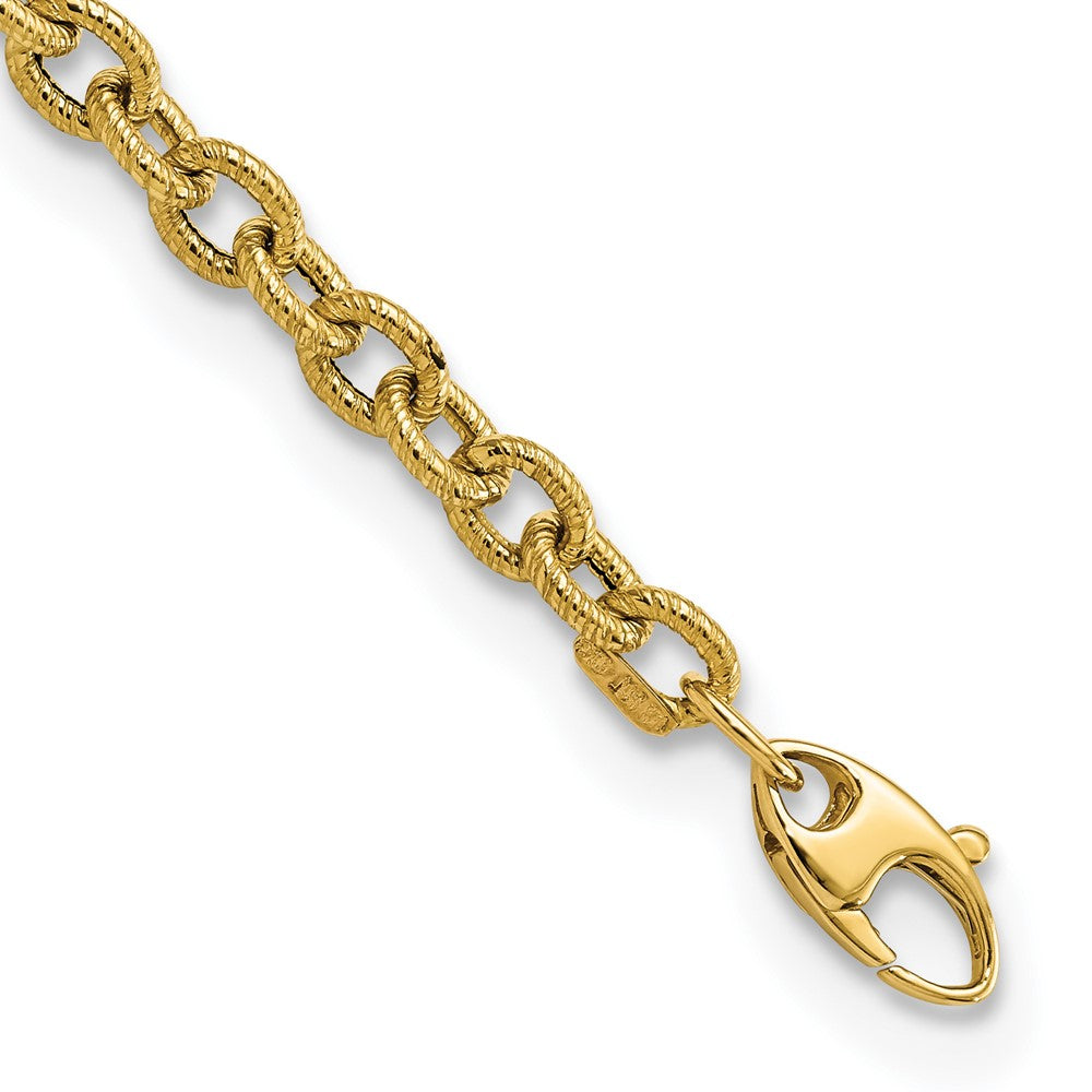 14k Polished and Textured Cable Link 7.5in Bracelet 7.5 inches
