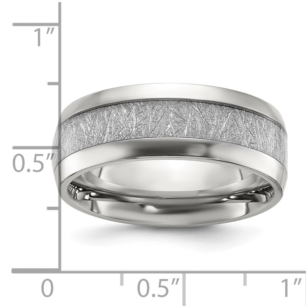Stainless Steel Polished Glitter Paper Inlay Center 8mm Band Size - 10